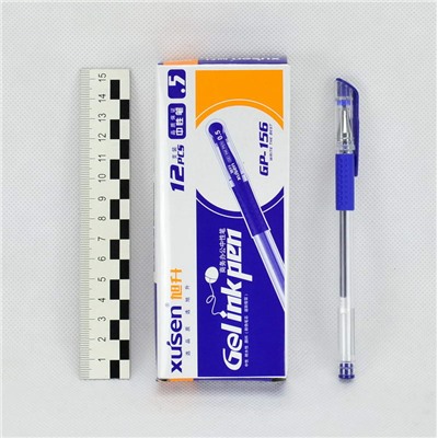 Ручка гелевая прозрачный корпус, синий стержень 0,5мм арт.GP-156. 1\12