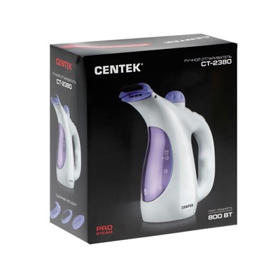 Отпариватель Centek CT-2380, ручной, 800 Вт, 330 мл, 15 г/мин, шнур 2 м, бело-фиолетовый