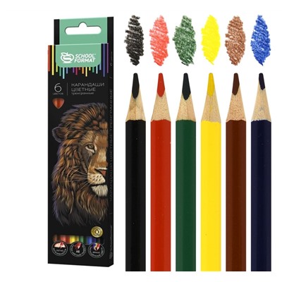 Набор цветных карандашей 6 цветов, повышенная мягкость, увеличенный диаметр грифеля ДИКАЯ ПЛАНЕТА