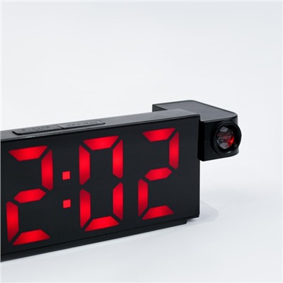 Часы электронные настольные, будильник, термометр, с проекцией, красные цифры, 19.2х6.5см