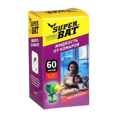 Дополнительный флакон-жидкость от комаров "SuperBAT", 60 ночей, флакон, 45 мл