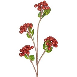 Ветка искусственная Ягоды с листьями 62см красный