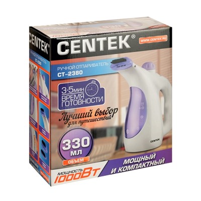 Отпариватель Centek CT-2380, ручной, 800 Вт, 330 мл, 15 г/мин, шнур 2 м, бело-фиолетовый