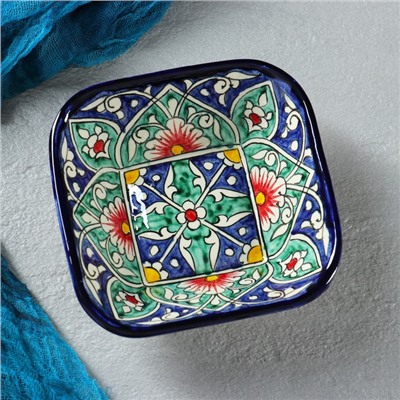 Салатница Риштанская Керамика "Цветы", 13 см, синяя, микс