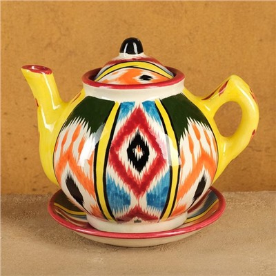 Набор чайный Риштанская керамика "Атлас №3", 9 предметов (чайник 0,8л, пиалы 0,2л)