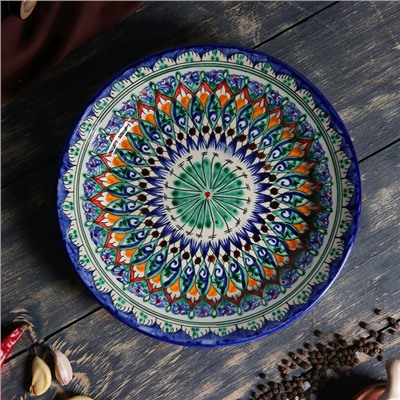 Тарелка Риштанская Керамика "Цветы",  22 см, синий