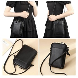 Женская маленькая  кожаная сумка-кошелек, черная
