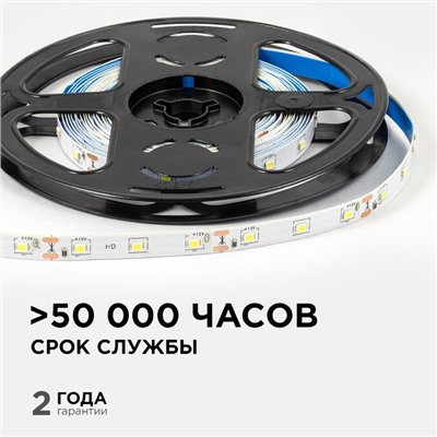 Светодиодная лента Apeyron 12В, SMD2835, 5 м, IP20, 4.8Вт/м, 60 LED/м, 6500К