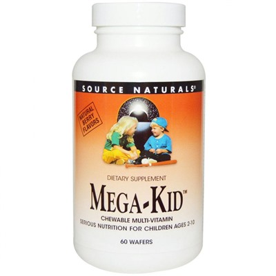 Source Naturals, Mega-Kid, жевательные мультивитамины для детей с 2х до 10 лет, с натуральным ягодным вкусом, 60 пастилок