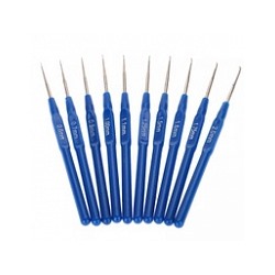 Крючок для вязания металлический, ручка пластмасса, синие