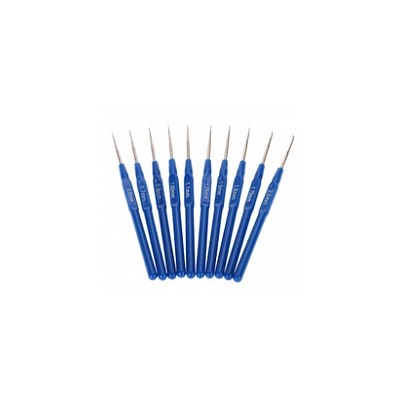 Крючок для вязания металлический, ручка пластмасса, синие