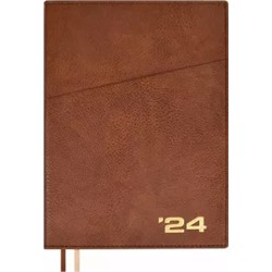 Ежедневник датированный на 2024 год Шеврет глосс, коричневый, А5+, 176 листов