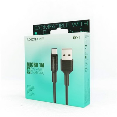 Кабель USB/micro USB Borofone BX1 1м цв.черный(2.0A, круглый,силикон,коробка)