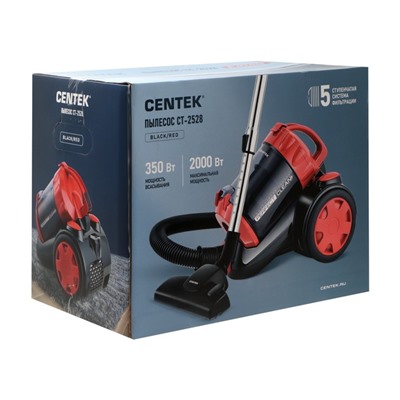 Пылесос Centek CT-2528, 2000/350 Вт, 1.5 л, мультициклон, красно/черный