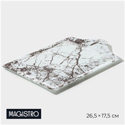Блюдо стеклянное сервировочное Magistro «Мрамор», 26,5×17,5×2 см, цвет белый