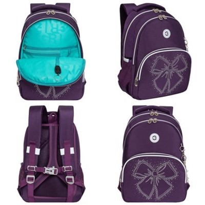 Рюкзак школьный RG-460-5/3 "Бант" фиолетовый 27х40х20 см GRIZZLY