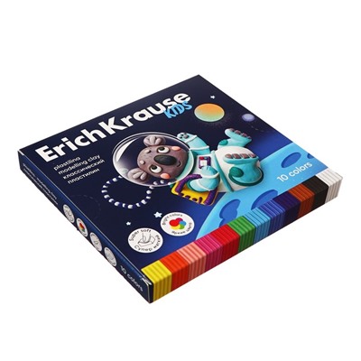 Пластилин 10 цветов, 180 г, ErichKrause "Kids Space Animals", со стеком, в картонной упаковке