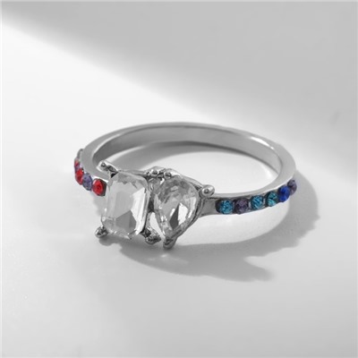 Кольцо «Драгоценность» радуга, цветное в серебре, размер 16