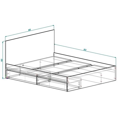 Кровать 1600 с ящиками и основанием Мадера, с/м 1600х2000, Черный