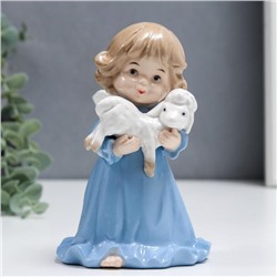 Сувенир керамика "Ангелочек в голубом платье, с барашком" 15 см