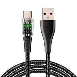 Кабель MYBIT, 3 А, Type-C - USB, прозрачный, оплётка нейлон, 1 м, серый