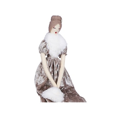 Интерьерная кукла МАДЕМУАЗЕЛЬ С СУМОЧКОЙ, полиэстер, серебристая, 26х3х47 см, Edelman