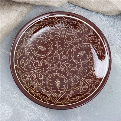 Тарелка Риштанская Керамика "Узоры", коричневая, плоская, 15 см