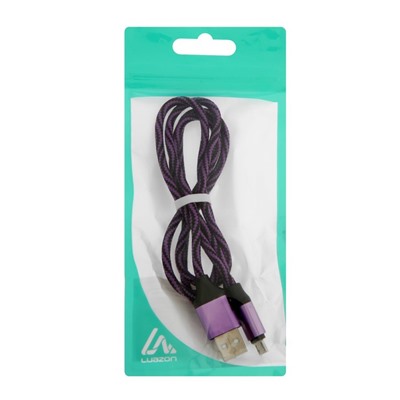 Кабель Luazon, microUSB - USB, 1 А, 1 м, оплётка нейлон, бело-фиолетовый