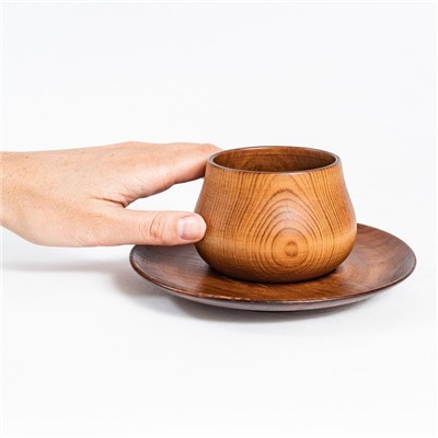 Чайная пара из натурального кедра Mаgistrо, чашка 150 мл, блюдце d=15,5 см, цвет шоколадный