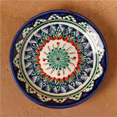 Тарелка Риштанская Керамика "Цветы", синяя, плоская, 15 см, микс