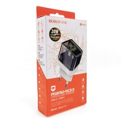 Адаптер сетевой QC3.0+PD20W Borofone BA80A USB+Type-C цв.белый(коробка)