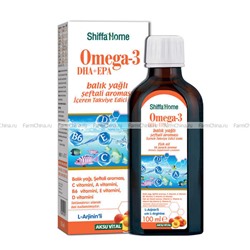 Сироп Shiffa Home Omega-3 (c L-аргинином, рыбьим жиром, цинком, селеном, витаминами C, D, A, E, B1, B6, ) - для детей и взрослых со вкусом персика