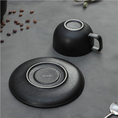 Чайная пара фарфоровая Magistro Carbon, 2 предмета: чашка 250 мл, блюдце d=16,4 см, цвет чёрный