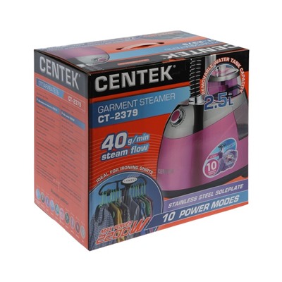 Отпариватель Centek CT-2379, напольный, 2200 Вт, 2500 мл, 40 г/мин, шнур 1.35 м, розовый