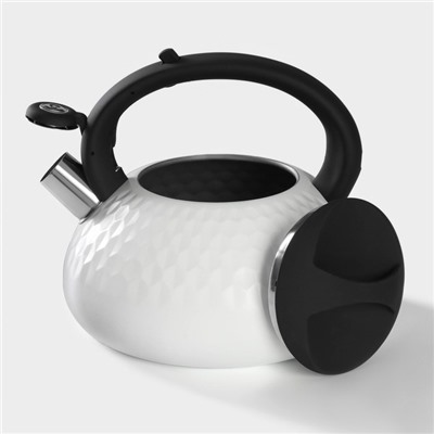 Чайник со свистком из нержавеющей стали Magistro Glow, 3 л, индукция, ручка soft-touch, цвет белый