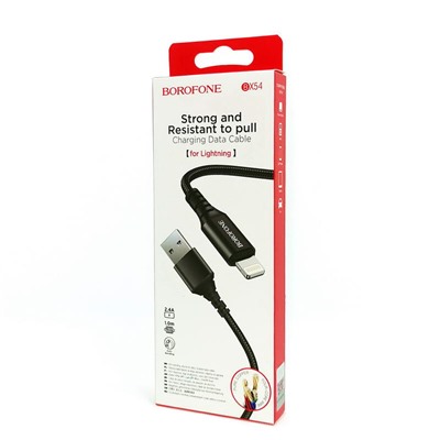 Кабель USB/8 pin Borofone BX54 1м цв.черный(2.4A, круглый,ткань,коробка)