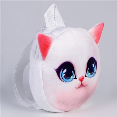 Рюкзак детский для девочки «Кошечка», плюшевый, цвет белый