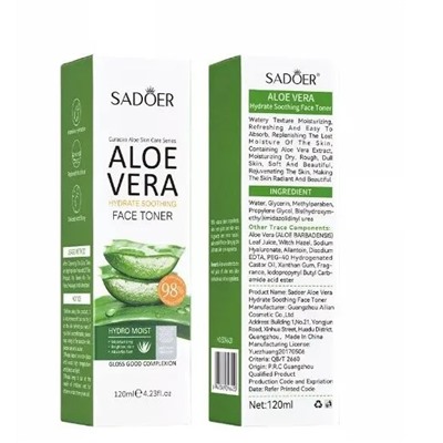 SADOER, Увлажняющий успокаивающий тоник для лица с экстрактом Алоэ Вера Hydrate Soothing Face Toner, 120мл