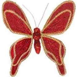 Бабочка на клипсе бархат/органза 20см красный
