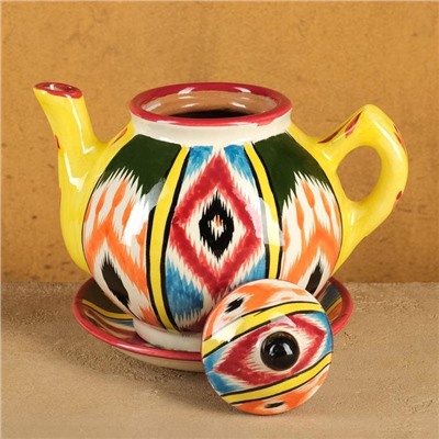 Набор чайный Риштанская керамика "Атлас №3", 9 предметов (чайник 0,8л, пиалы 0,2л)