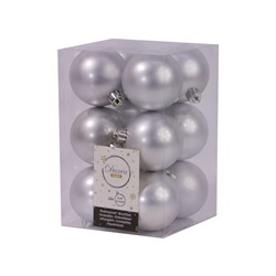 Набор однотонных пластиковых шаров матовых, цвет: серебряный, 60 мм, упаковка 12 шт., Kaemingk