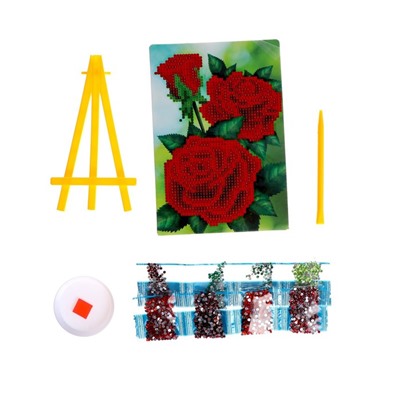 Алмазная мозаика с частичным заполнением на подставке «Розы», 13 х 19 см, картон