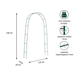 Арка садовая, 240 × 125 × 20 см, металл, зелёная