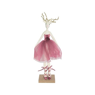 Новогодняя фигурка ОЛЕНИХА БАЛЕРИНА стоящая, текстиль, розовая, 30 см, Due Esse Christmas