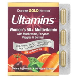 Ultamins Мультивитамины для женщин 50+ с CoQ10, Грибами, Ферментами, Овощами и Ягодами - 60 растительных капсул - California Gold Nutrition