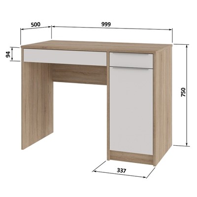 Стол письменный Нордик, 1000х500х750, Дуб сонома/Белый