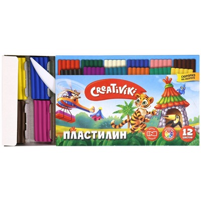 Пластилин 12 цв. 180 г ассорти со стеком  Creativiki