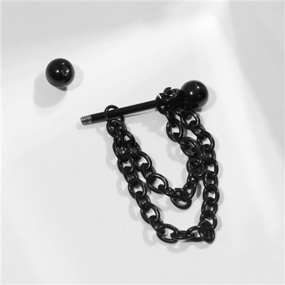 Пирсинг для груди "Штанга" с цепочками, цвет чёрный
