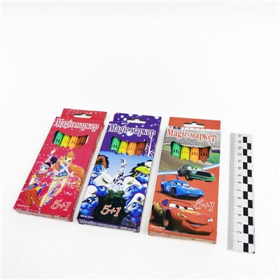 Фломастеры Magic Marker 5+1 цветов, 14см. (№129-5+1) (из 5 цветов получается 10) в картонной коробке