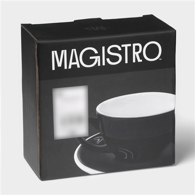 Кофейная пара фарфоровая Magistro Coffee time, 2 предмета: чашка 300 мл, блюдце d=15,5 см, цвет чёрный
